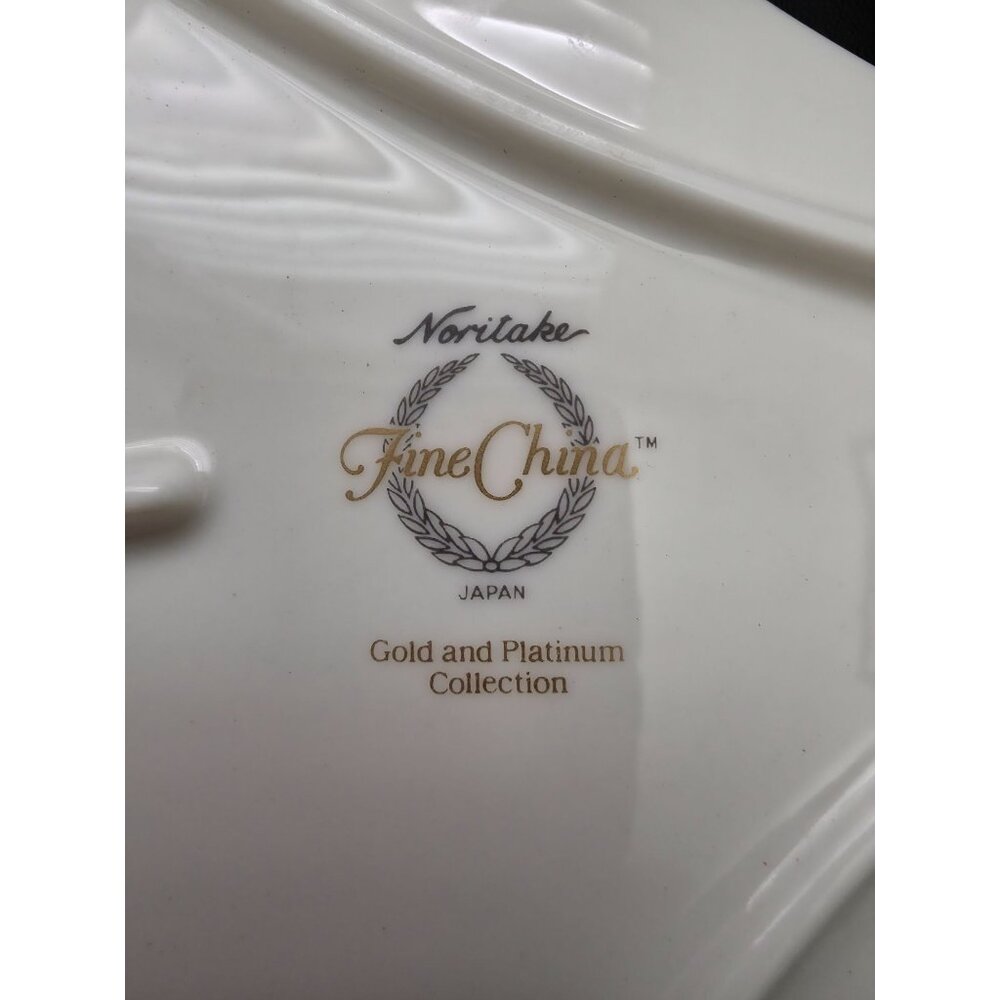 NORITAKE Fine China Japan Gold & Platinum Ginkgo Leaf Porcelain Dish Tray 8.5" - Picture 4 of 5